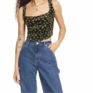 BP. Rose Velour Crop Corset Tank In Black Bella Rose Floral Size 1X